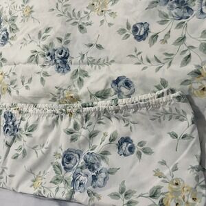 Vtg 80s Westpoint Stevens Twin FittedSheet Blue Cabbage Roses‎ French Country